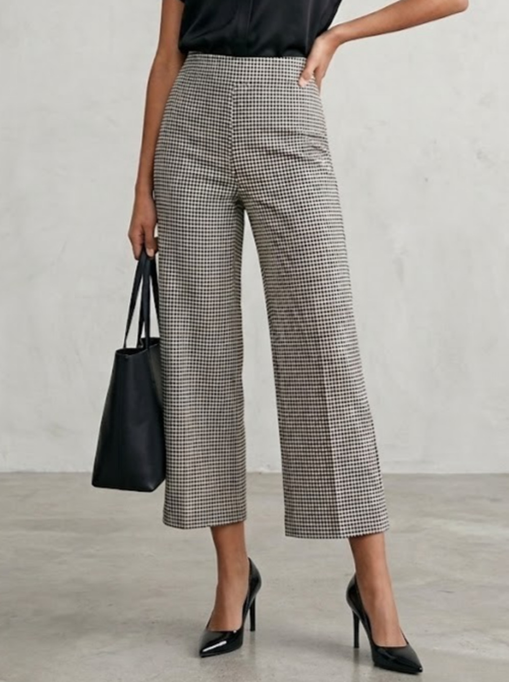 ZARA Woman Houndstooth Wide Leg Pants Medium High Rise Cropped Culottes Side Zip